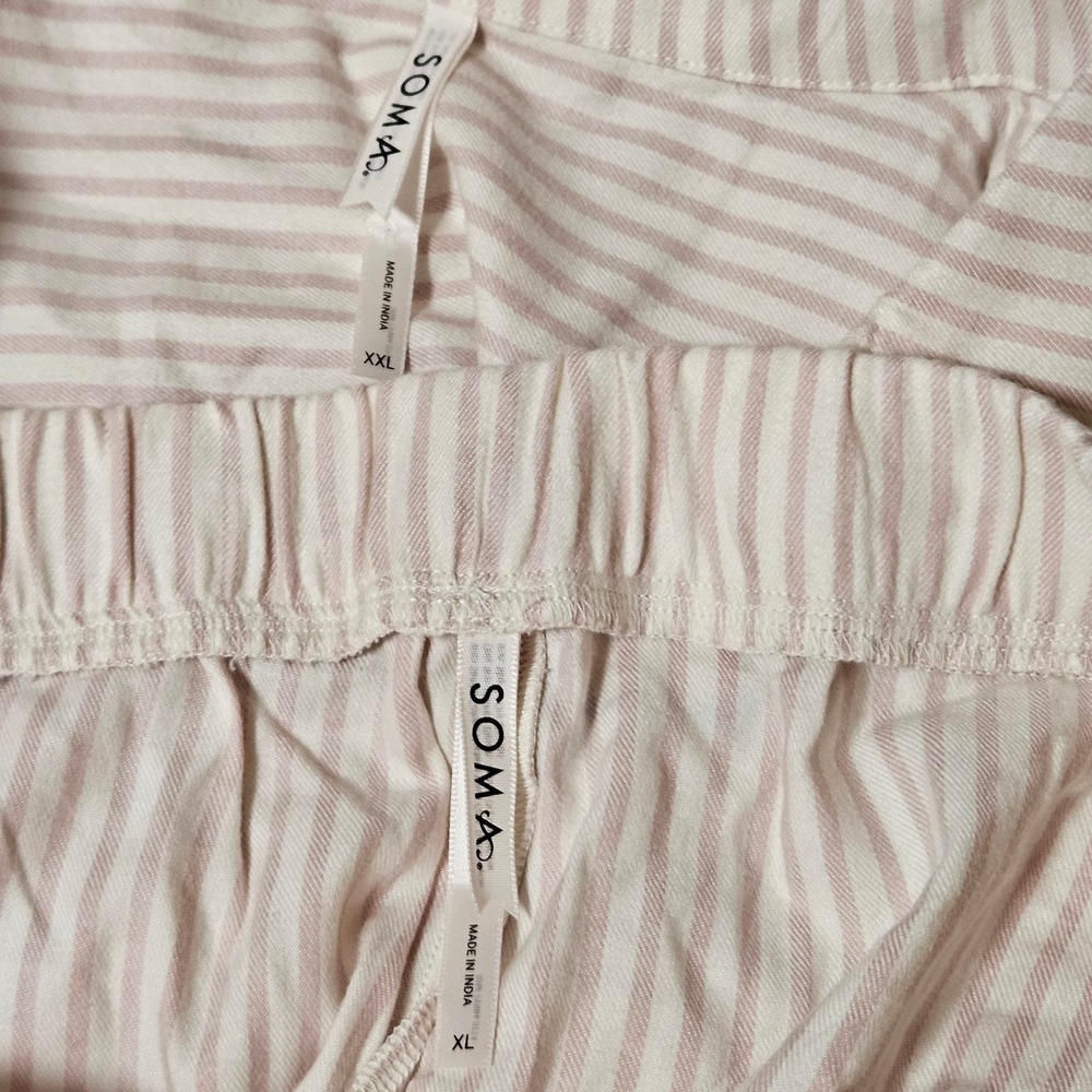 Soma Pajama Set Pink Stripe Button Top Shorts Ruffle Trim Lounge Women's XL - Picture 5 of 6